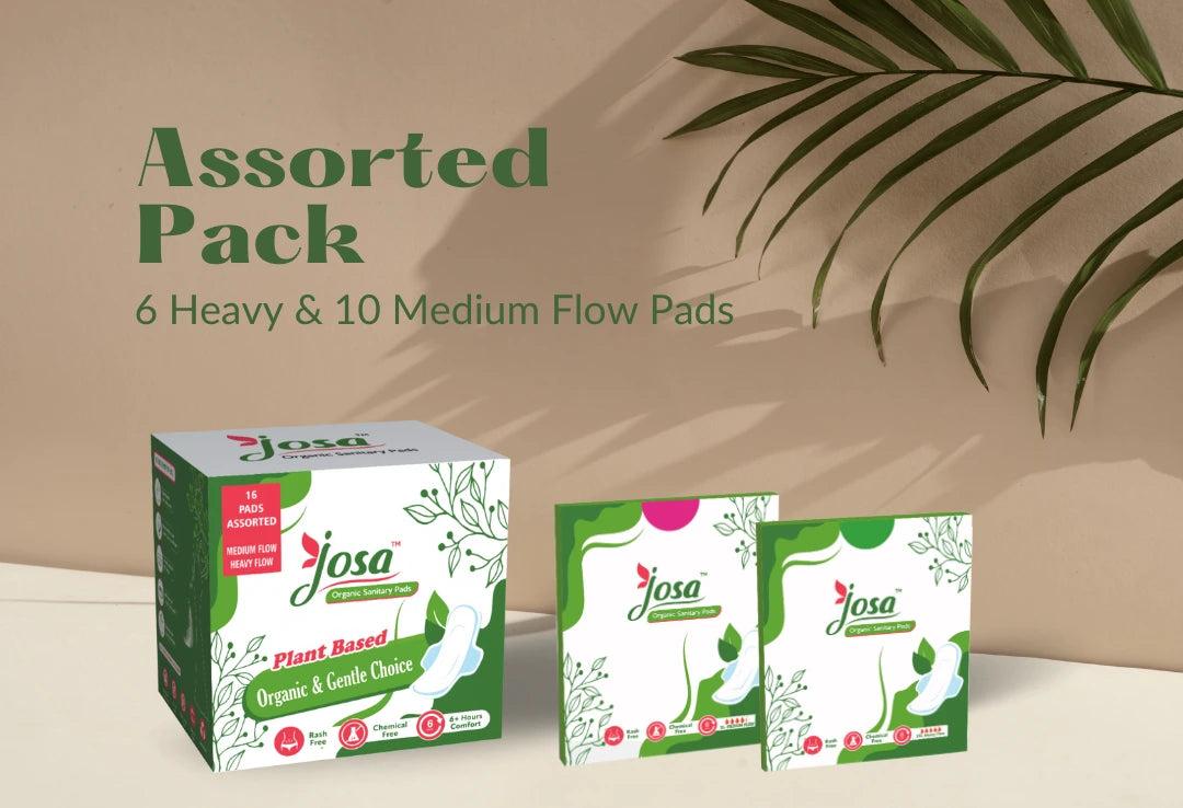 Assorted Sizes Cotton Pads with 6 heavy and 10 medium flow pads which are purely biodegradable sanitary pads