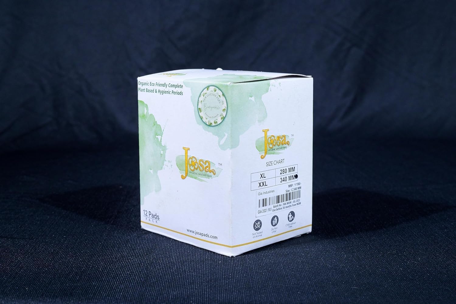 left side of eco friendly sanitary pads for medium flow pack showing  different sizes available